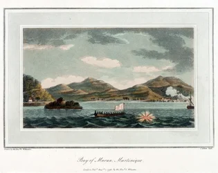 Maran Bay, Martiniquella. Litografia (56,6x43,4 cm), tekijä pastori Cooper Willyams (1762-1816).