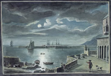 The Harbour and Cobb, Lyme Regis, Dorset, Moonlight