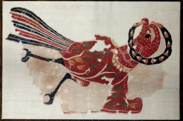 Koptilainen taide: katkelma villa- ja pellavaverhoilusta: lintu (kotka?) 5. vuosisadalla JC:n jälkeen. Egyptistä. Pariisi, Louvre-museo