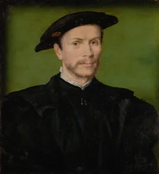 Mustiin pukeutuneen parrakkaan miehen muotokuva, n. 1540