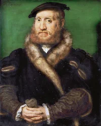 Renessanssi : Muotokuva parrakkaasta miehestä, jolla on turkki, Corneille de Lyon (1500/10-1575)
