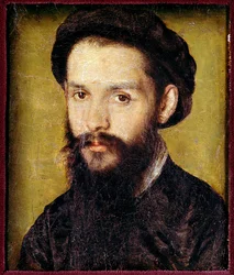 Ranskalaisen runoilijan Clement des Marets dit Marot (1496-1544) muotokuva. Corneille De Lyonin maalaus (Corneille de The Hague) (1500/1510-1574) Su. 0,12 x 0,10 m. 16. vuosisata. Pariisi, Louvre-museo