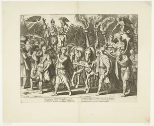 Triomfwagen van Karel V en Ferdinand, na de bevrijding van Wenen van de Turken, ca. 1532, nro 7 Scenes uit het leven van Karel V (sarjan nimi) Keisari Kaarle V:n elämä erittäin kauniissa kaiverruksissa, jotka on kaiverrettu kuuluisan A. Tempestin kuvioihin