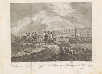 Ranskalaiset ampuivat pakenevat joukot Gierbrugilla, 1794 Nymegenin hylkääminen ja Korppikotkasillan ryhmien katastrofi, 16. lokakuuta 1794 (otsikko esineessä)
