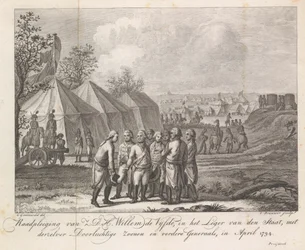 William V poikiensa kanssa armeijan leirillä, 1794 Z.D.H.:n kuuleminen William Fifth, osavaltion armeijassa rauhallisten poikiensa ja muiden kenraalien kanssa huhtikuussa 1794 (otsikko esineessä)