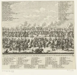 Kijkduinin taistelu, 1673 Merivoimien taistelu Hr. järjestelmänvalvoja M. de Ruiter, Prinssi Robbert ja Kreivi de Estrée, Kykdn. 21. elokuuta 1673 (otsikko esineessä)