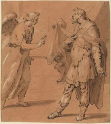 Enkeli ilmestyy sadanpäämies Korneliukselle, 1590-luvun loppu (kynä ja muste).