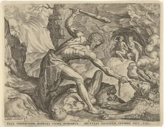 Hercules vetää Cerberuksen ulos helvetistä Labors of Hercules (sarjan nimi)