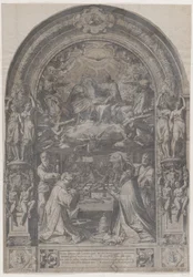 Neitsyen kruunaus sekä pyhät Laurentius, Paavali, Pietari ja Sixtus, 1576.