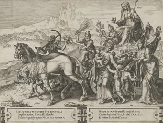Nöyryyden voitto, teoksesta The Cycle of the Vicissitudes of Human Affairs, levy 7, 1564.