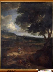 "Jaakobin paluu Kanaanin maahan vaimoineen ja lapsineen" (Jakobin paluu) Constantinus Cornelis Huysmansin (1648-1727) maalaus Valtion taidemuseo, Tula, Venäjä