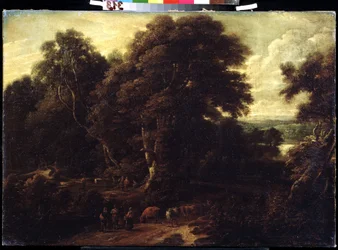 ""Flanderin maisema lehmälaumalla"" Constantinus Cornelis Huysmansin (1648-1727) maalaus Pushkin-museo, Moskova