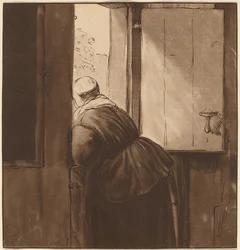 Nainen nojaa alemman oven yli, 1761, julkaistu 1765.