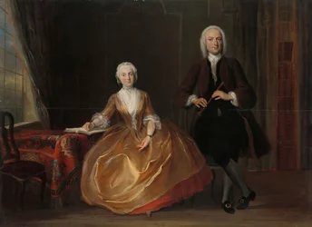 Musiikkia tekevä pariskunta Cornelis Troost (1696-1750), öljy levylle, 1743