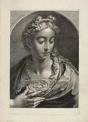 Athena, lähteestä Cabinet Reynst; Variarum imaginum a celeberrimis artificibus pictarum Caelaturae (Cabinet Reynst: Kaiverrukset kuuluisien taiteilijoiden maalaamista erilaisista kuvista).