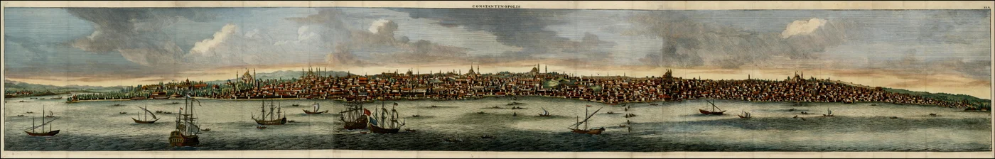 Cornelis De Bruynin värillinen näkymä Konstantinopolista vuodelta 1698.
