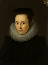 Muotokuva Elizabeth Helyarista, rouva John Bridgeman (1586-1636), n. 1610-36 (öljy kankaalle)