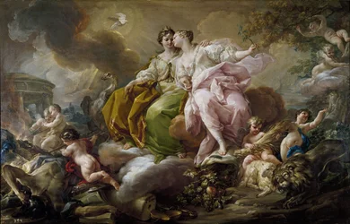 Oikeus ja rauha - Corrado Giaquinto (1703-1766) maalaus - n. 1754 - Öljy kankaalle - 216x325 cm - Rokokootaide - Museo del Prado, Madrid