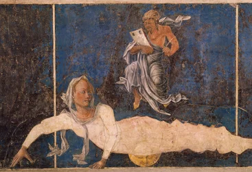 Neitsyt dekaanin kanssa, kohtaus elokuulta, n. 1470, Cosimo Tura