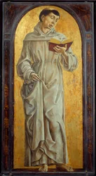Pyhä Anthony Padovalainen lukee (san antonio di padova) Cosme Turan puumaalaus (1430-1495) Sun. 0,71x0,31 m