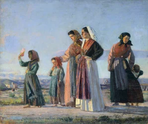 Paluu messusta, noin 1865, kirjoittanut Cristiano Banti (1824-1904), öljy kankaalle, 38x46 cm