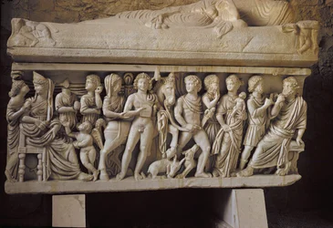 Hippolytus ja Phaedra, yksityiskohta sarkofagin sivulta