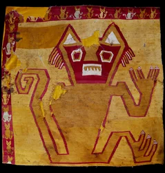 Esikolumbialainen taide, Nazcan sivilisaatio: kankaan fragmentti zoomorfisella esityksellä. 100 eKr.-800 jKr. Göteborg, etnografinen museo