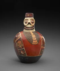 Figural Bottle with Death Mask, 600-1000 AD (keramiikka lipulla)