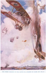 Vihollinen syöksyi maahan savupatsaan (väri litho)