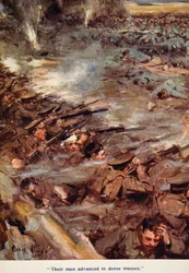 "Heidän miehensä edistyivät tiheissä massoissa", kuva "Told in the Huts: The YMCA Gift Book", julkaistu 1916