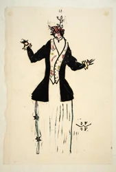 Design for Jacket and Waistcoat, levy 2, kirja 4, kuvitus teoksesta "Wiener Werkstatte Mode 191415", pub. Eduard Kosmack, Wien, 1914-1915 (käsin värjätty linoleikkaus).