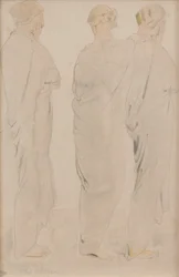 Kolme muusaa, n. 1920 (lyijykynä ja akvarelli paperille).