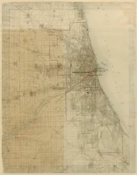 Chicagon suunnitelma, Chicago, Illinois, kaavio, joka näyttää kaupungin kasvun, 1909.