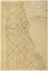 Làmina 91 de The Plan of Chicago, Chicago, Proposed Diagonal Arteries, 1909. finlandès