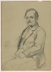 Piirros, istuva mies, n. 1860