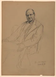 Piirros, Robert L. Stuart istumassa, 1881