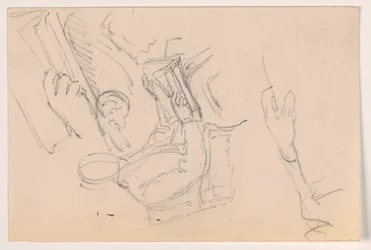 Piirustus, Robert L. Stuart, istuva, ensimmäinen muotokuva, Presbytaarista sairaalaa varten; erilliset käsivarsiopinnot, 1881