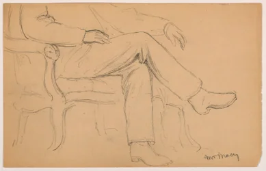 Piirros, William H. Macy istuva, alavartalo; kääntöpuoli: oikea käsi, 1884