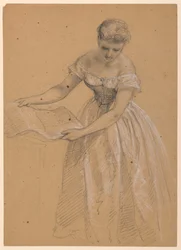 Piirros, nainen seisoo, 1860