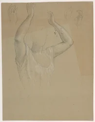 Piirros, Nainen kädet kohotettuna A, 1844-45