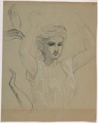 Piirros, Nainen kädet kohotettuna A, 1844-45