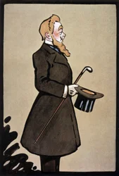 Ranskalainen koomikko ja laulaja Albert Brasseur kuninkaana näytelmässä "Le Roi", kuvitus ranskalaisesta lehdestä "Le Theatre" kesäkuu 1908