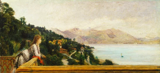 Näkymä Maggiore-järvelle Daniele Ranzonin (1843-1889) Ada Troubetzkoyn huvilasta, öljy kankaalle, 49x105 cm