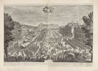 Haagin messut Orangen prinssin ja prinsessan kanssa, 1686 Haagin messut nousevilla hampurilaisilla esittelemässä hänen kuninkaallisille korkeuksilleen herrani prinssi ja rouva oranssin prinsessa / Foire de la Haye, avec les bourgois sous les armes, sa
