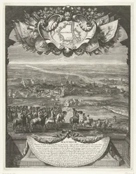 Ranskalaiset valloittivat Maastrichtin 30. kesäkuuta 1673 Mastrich (otsikko esineessä) Grandes Conquêtes du Roi (sarjan nimi)