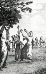 Tanssitytöt Egyptissä, otettu Niebuhrsin matkoista Arabian ja muiden idän maiden halki, 1792