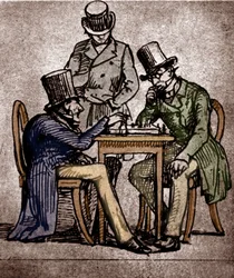 Soren Kierkegaard pelaa shakkia (kynä ja muste pesulla paperille)