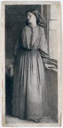 Elizabeth Siddal seisoo ikkunalla