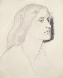 Neiti Ruth Herbertin muotokuva, luultavasti 1858 (grafiitti kynällä ja mustalla musteella valkoisella paperilla)