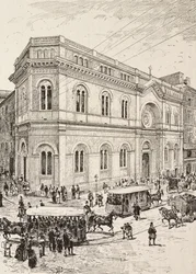 Evankelinen kirkko Via Nazionalella, Rooma, Italia, kaiverrus Dante Paoloccin piirustuksen mukaan, julkaisusta L